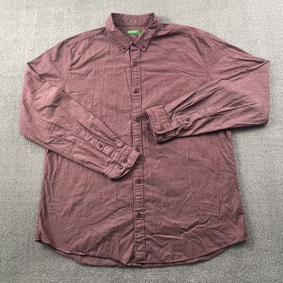United Colors Of Benetton Shirt Adult Extra Large Red Button Up Long Sleeve Mens - Picture 1 of 14
